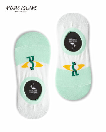 MoMo Island Women's Invisible Socks – Cartoon Character Motifs, White & Light Green Hues