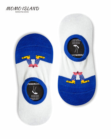 MoMo Island Comfort Focused Women's Invisible Socks: White & Blue, Featuring Adorable Cartoon Patterns