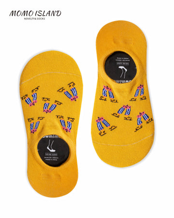 MoMo Island Men's Anti Slip Yellow No Show Socks with Cartoon Designs