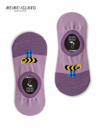 MoMo Island Anti - Slip Purple Invisible Socks Featuring Cheerful Bee Designs