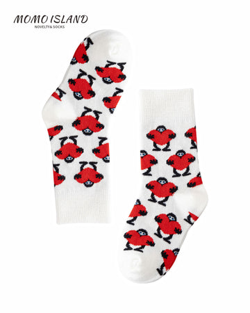 MoMo Island Children's Soft Red Character Themed White Socks