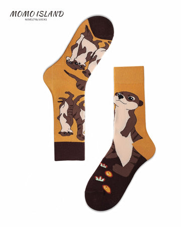 MoMo Island Cozy Unisex Socks: Playful Otter Designs on Orange Brown Bases