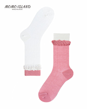 MoMo Island Women's Crew Socks: High - Comfort, Stylish Ruffled Cuff Prints