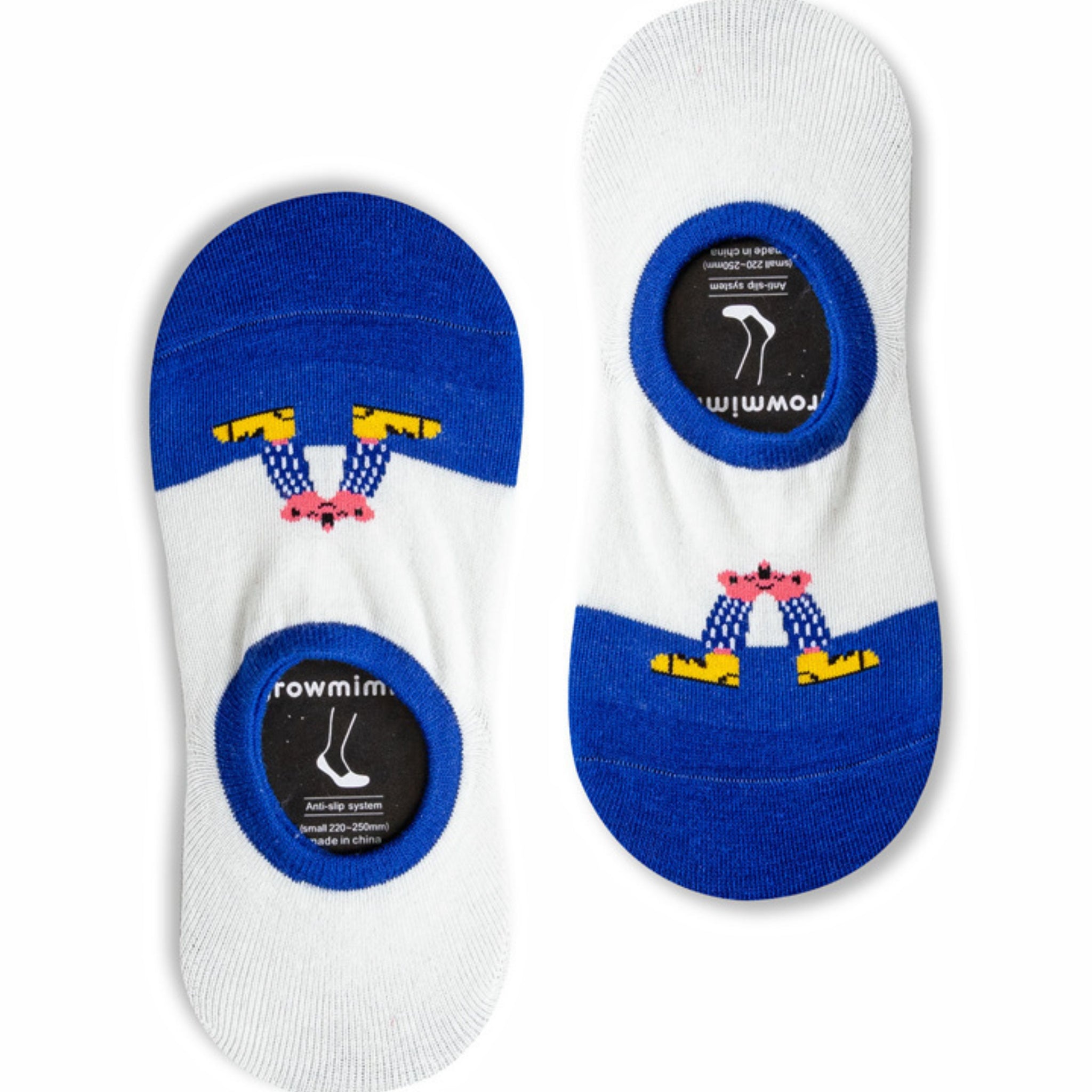 MoMo Island Comfort Focused Women's Invisible Socks: White & Blue, Featuring Adorable Cartoon Patterns