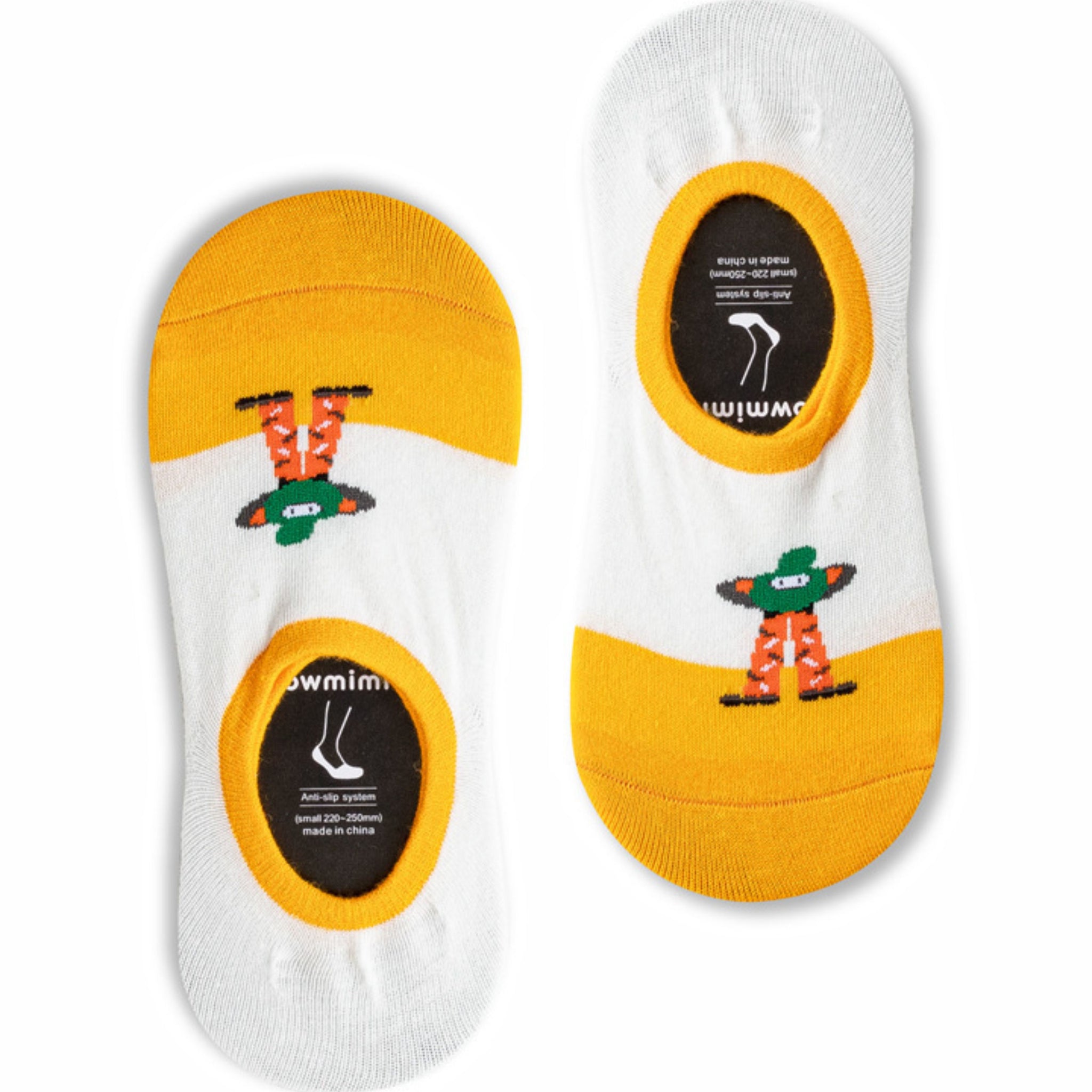 MoMo Island Women's Invisible Socks – Cartoon Figure Motifs, White & Yellow Hues