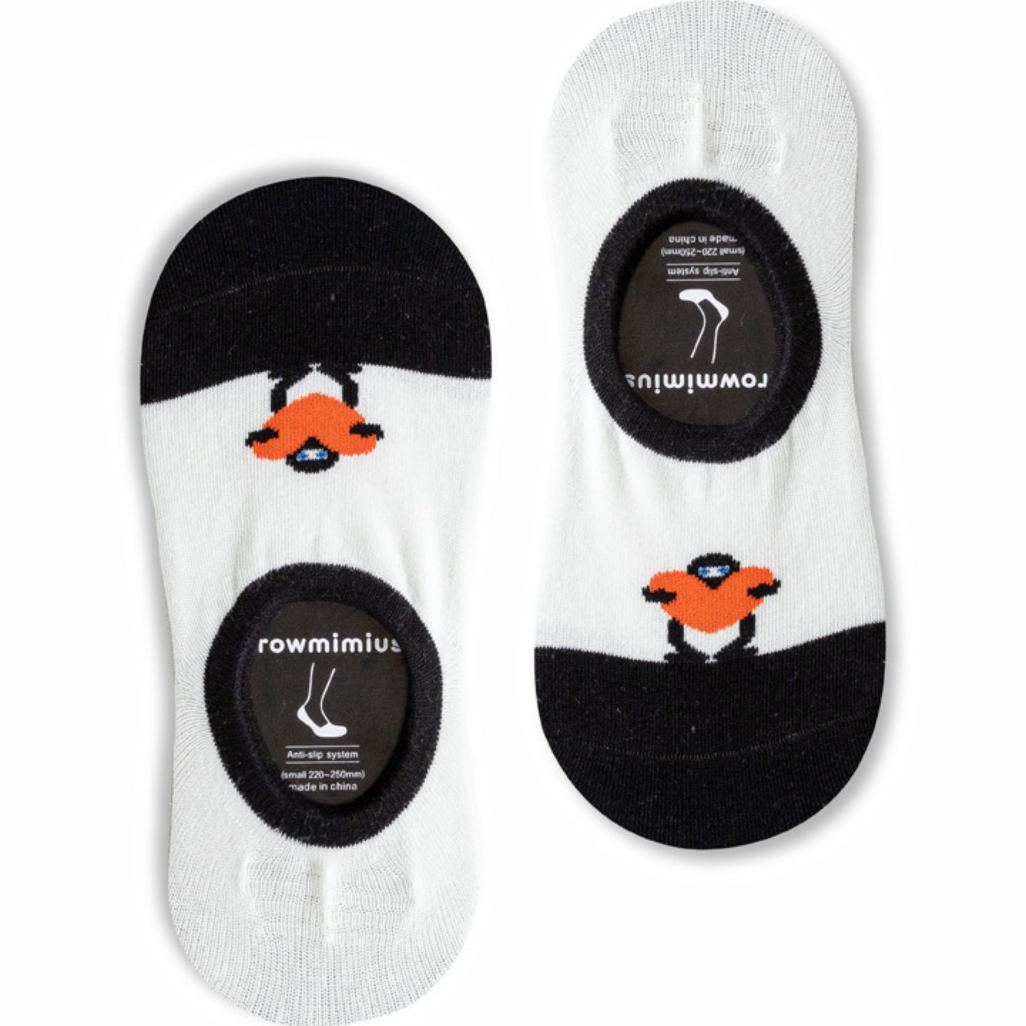 MoMo Island Comfort - Focused Women's Invisible Socks: White and Black, Featuring Adorable Penguin Patterns
