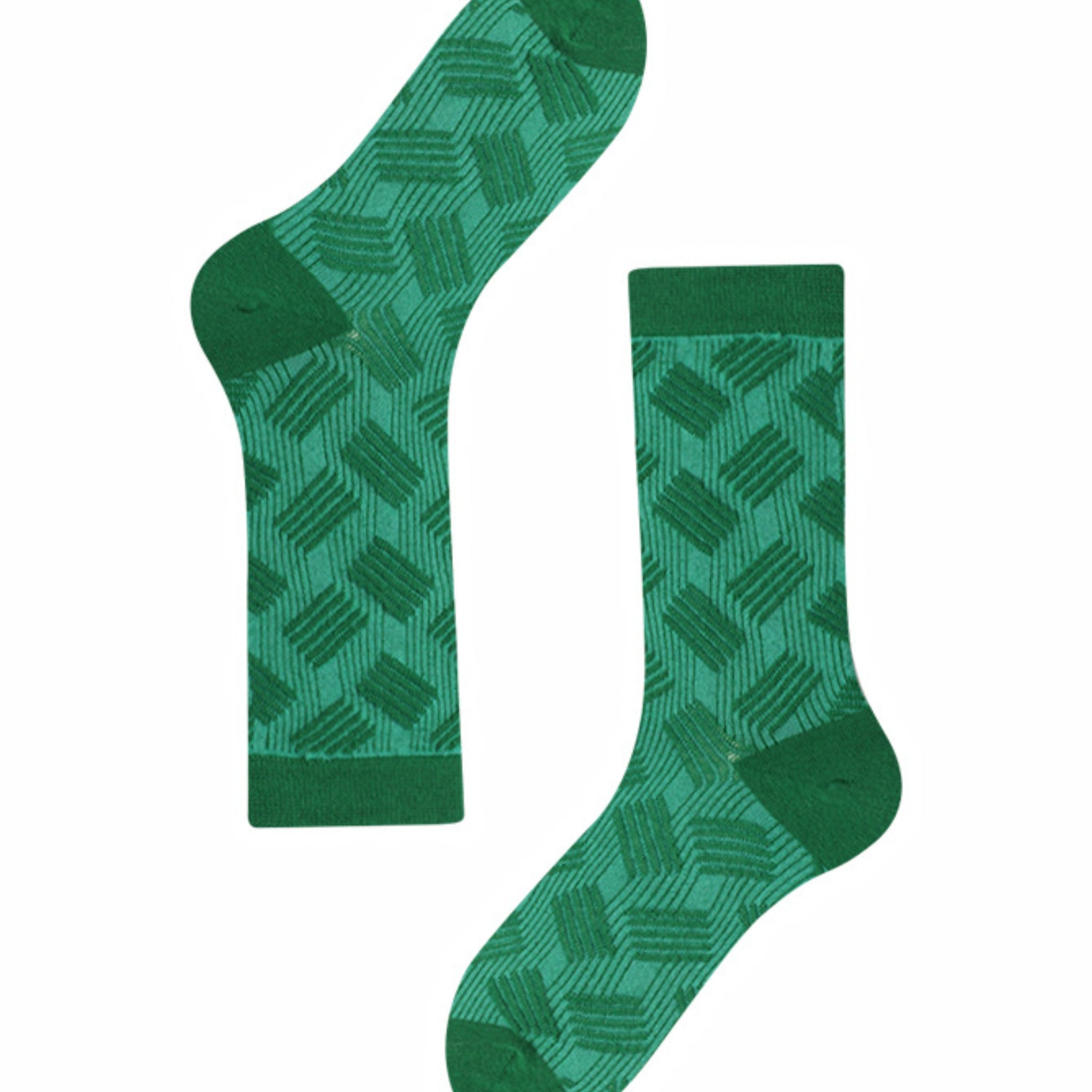 MoMo Island Cozy Women's Dress Socks: Elegant Geometric Line Patterns on Green Bases