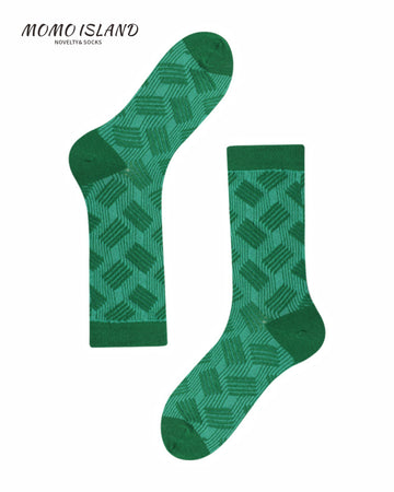 MoMo Island Cozy Women's Dress Socks: Elegant Geometric Line Patterns on Green Bases