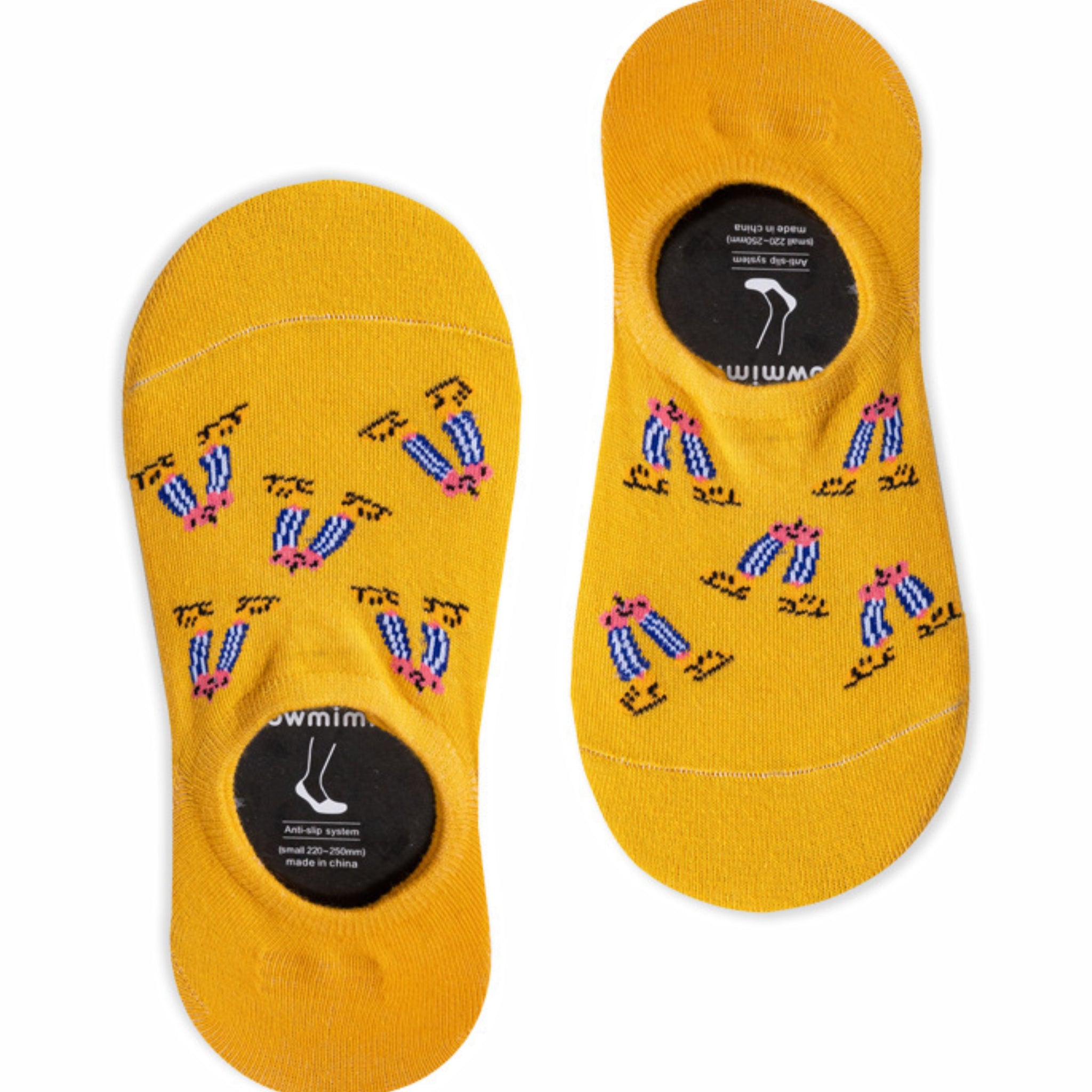 MoMo Island Men's Anti Slip Yellow No Show Socks with Cartoon Designs