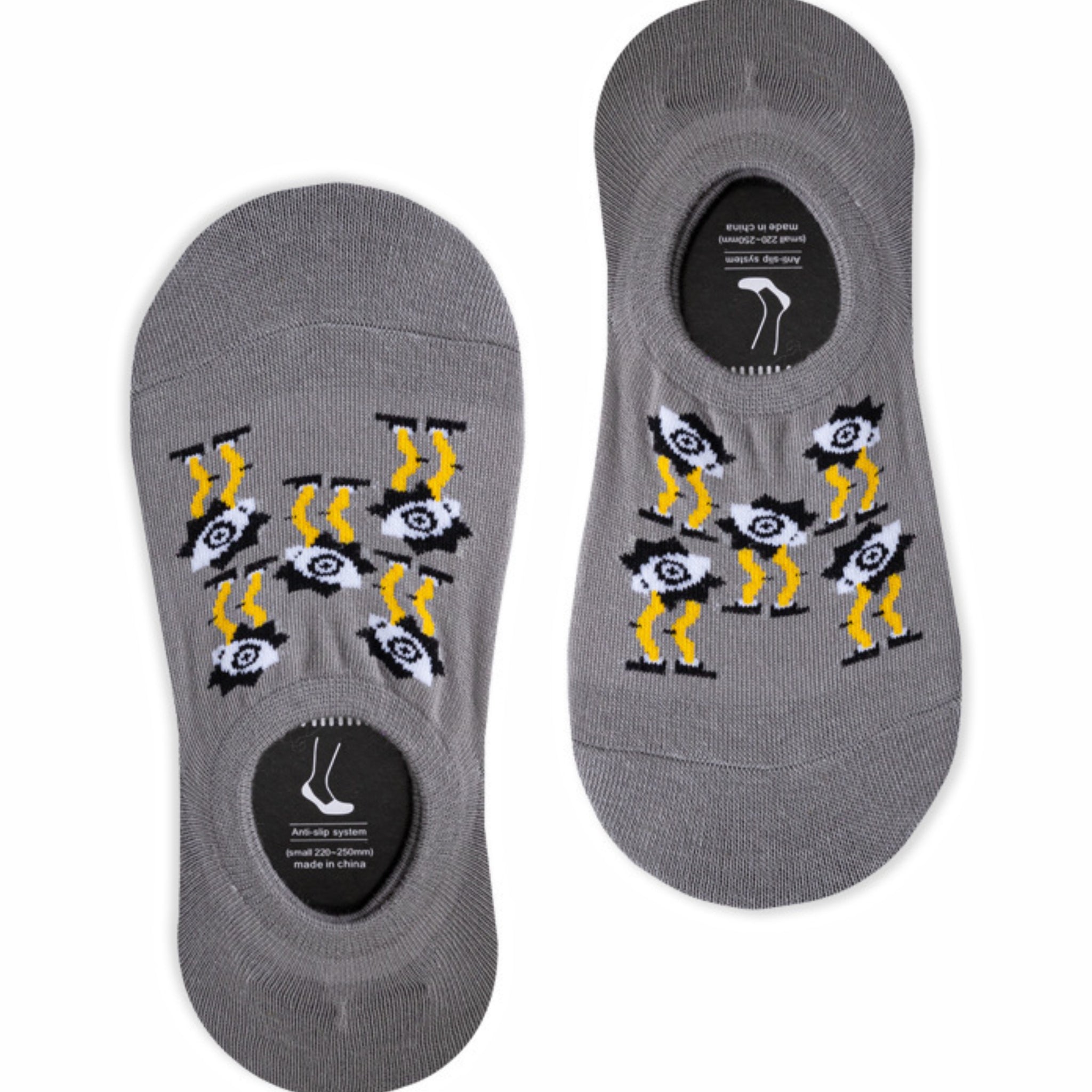 MoMo Island Men's Anti Slip Grey No - Show Socks with Fun Designs