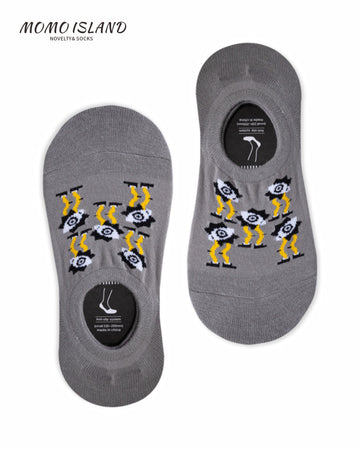 MoMo Island Men's Anti Slip Grey No - Show Socks with Fun Designs