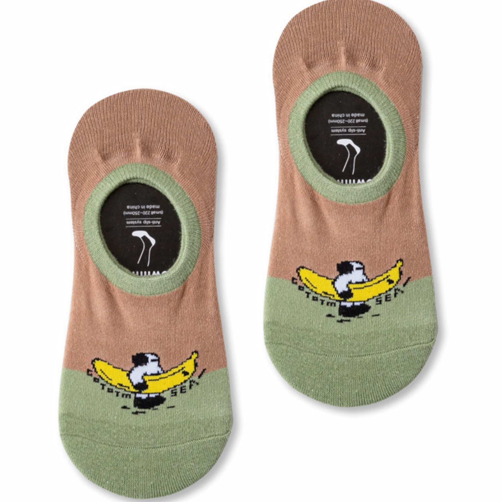 MoMo Island Men's Anti - Slip No Show Socks Featuring Cute Puppy  Banana Motif