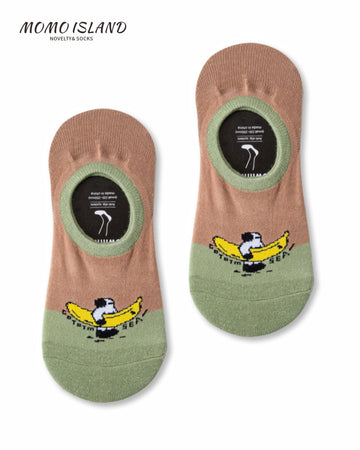 MoMo Island Men's Anti - Slip No Show Socks Featuring Cute Puppy  Banana Motif