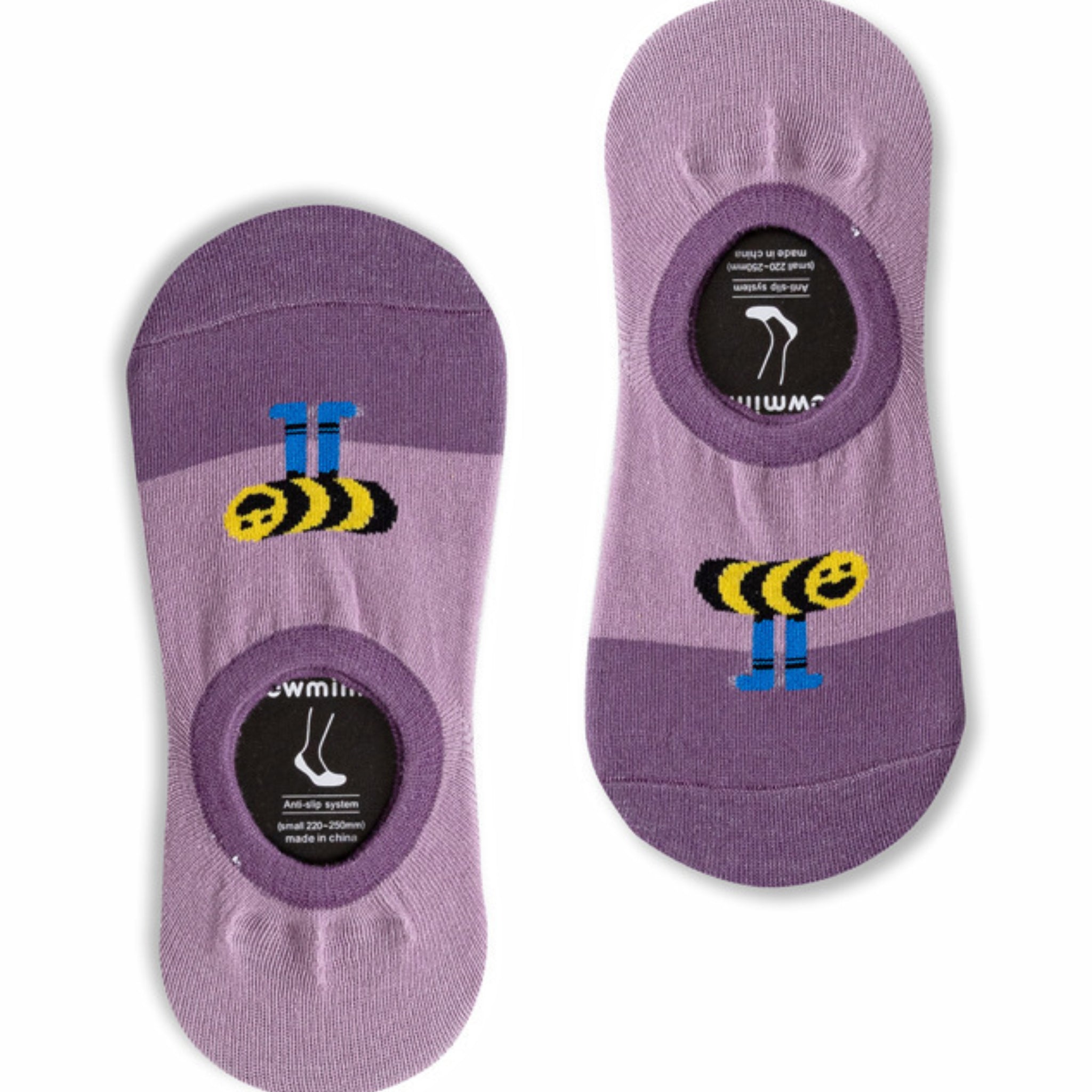 MoMo Island Anti - Slip Purple Invisible Socks Featuring Cheerful Bee Designs