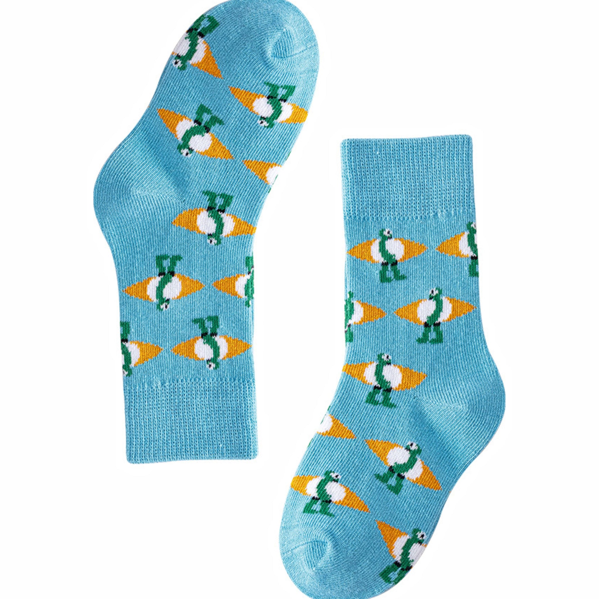 MoMo Island Children's Comfy Frog & Surfboard Printed Blue Socks