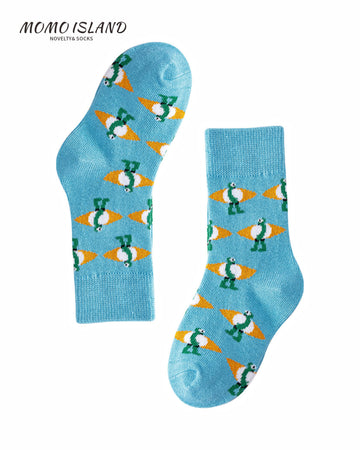 MoMo Island Children's Comfy Frog & Surfboard Printed Blue Socks