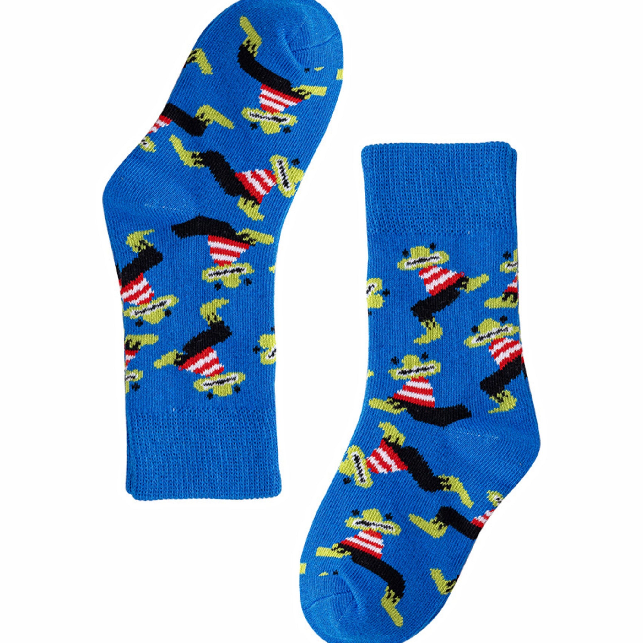 MoMo Island Kids' Comfy Cartoon Crocodile Printed Blue Crew Socks