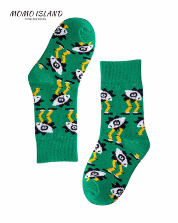 MoMo island Children's Comfy Fun Character Green Socks